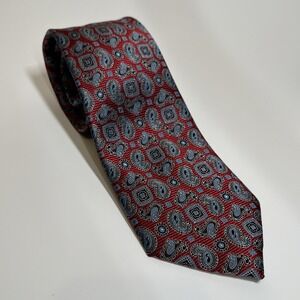 Zanetti Men's Neck Tie Italian Silk, Red With Blue Paisley Print
